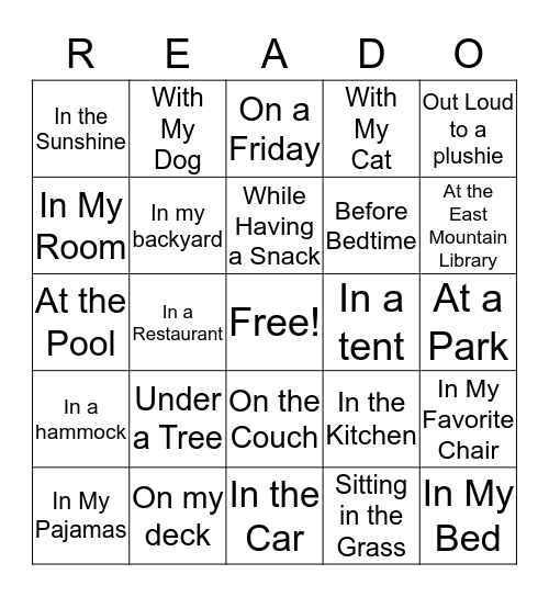 Summer Reading: I Read for 20 Minutes a Day... Bingo Card