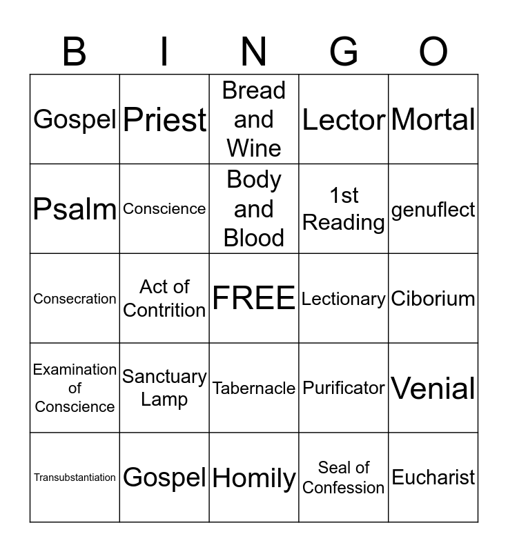 First Communion Bingo Card