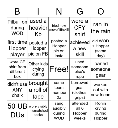 Hopper League  Bingo Card