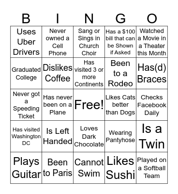 Getting to Know You Bingo Card