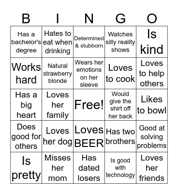 Beck's Birthday Bingo (Facts about Becky) Bingo Card
