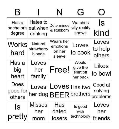 Beck's Birthday Bingo (Facts about Becky) Bingo Card