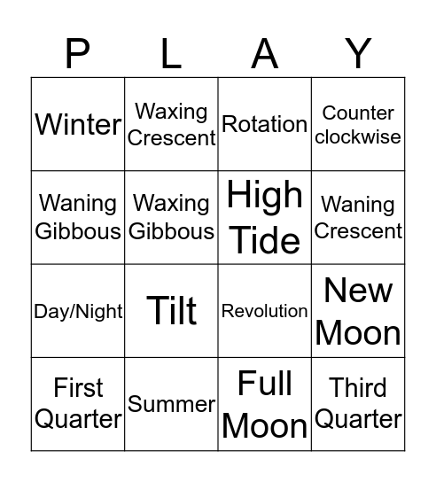 Earth and Space Bingo Card