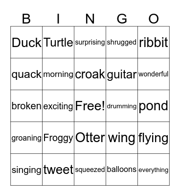 Froggy and Friends BINGO Card