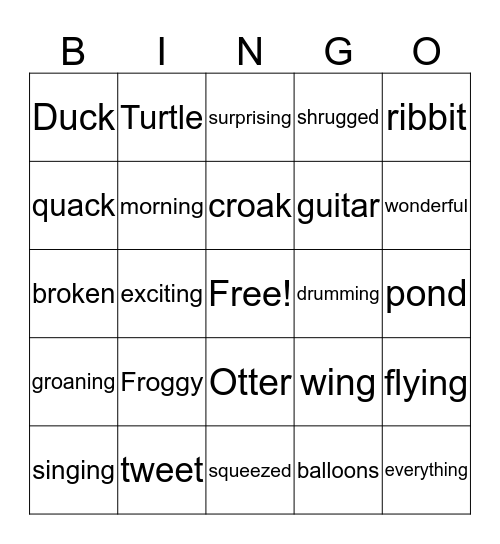 Froggy and Friends BINGO Card