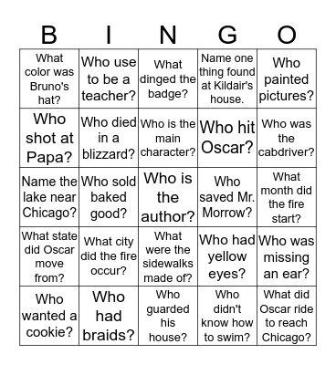 I Survived the Great Chicago Fire, 1871 Bingo Card