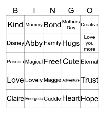 mothers day  Bingo Card