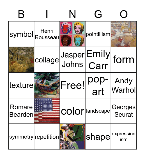 Art Masterpiece Bingo Card