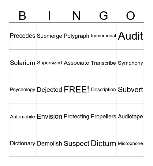 Greek and Latin Roots Bingo Card
