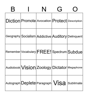 Greek and Latin Roots Bingo Card