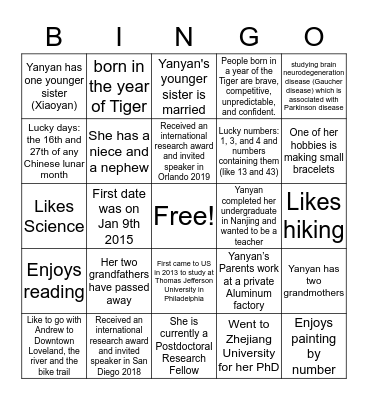 Bridal Bingo Card