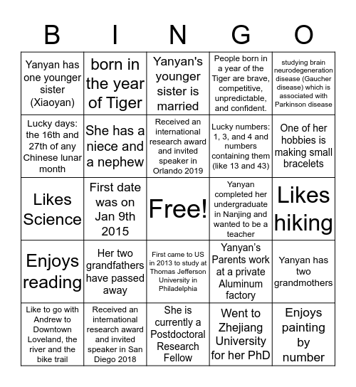 Bridal Bingo Card