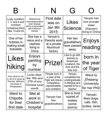 Bridal Bingo Card