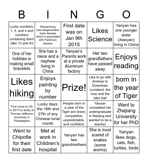 Bridal Bingo Card