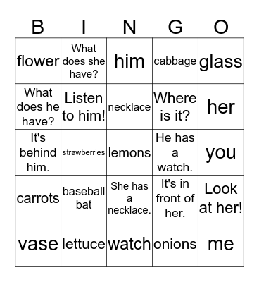 Vocabulary Bingo Card