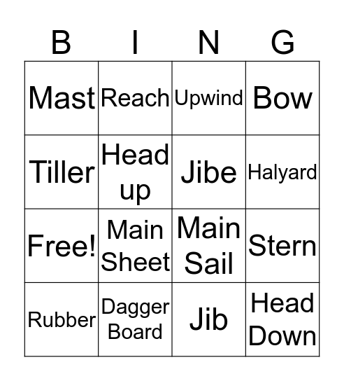 Sailing Terms Bingo Card