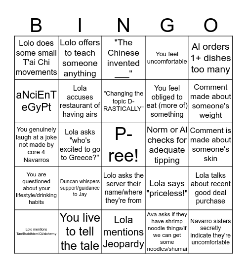 Navarro Gathering Bingo Card