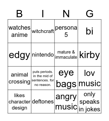 Maddy Bingo Card