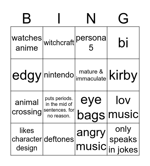 Maddy Bingo Card