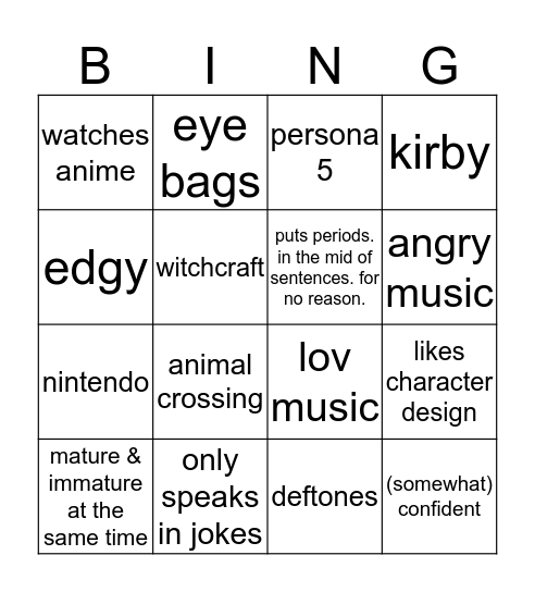 Maddy Bingo Card