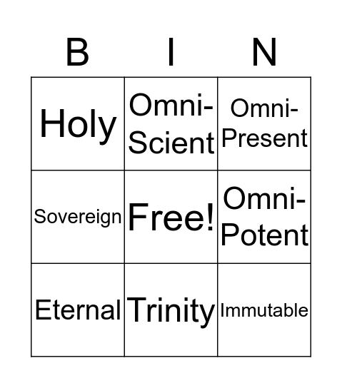 Attributes of God Bingo Card