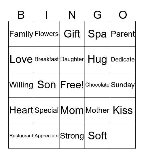 Mother's Day Bingo Card