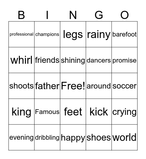 Pele's Vocabulary Bingo  Bingo Card