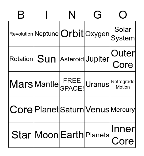 Planet Review Bingo Card