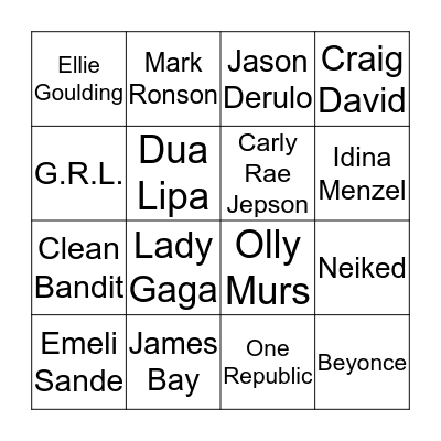 Music Bingo - New Songs Bingo Card