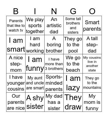 Family Tree Presentations Bingo Card