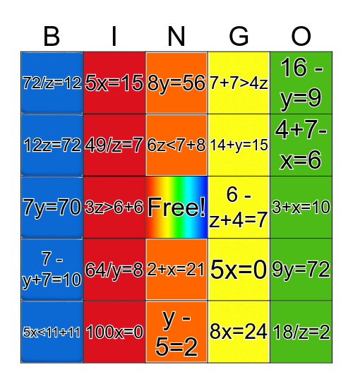 Solving Inequalities  Bingo Card