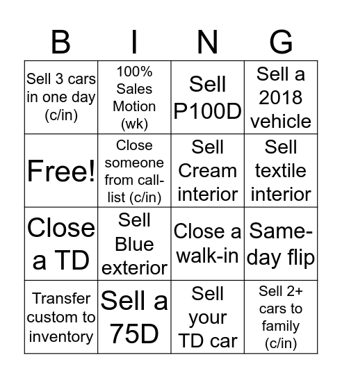 Inventory Bingo Card