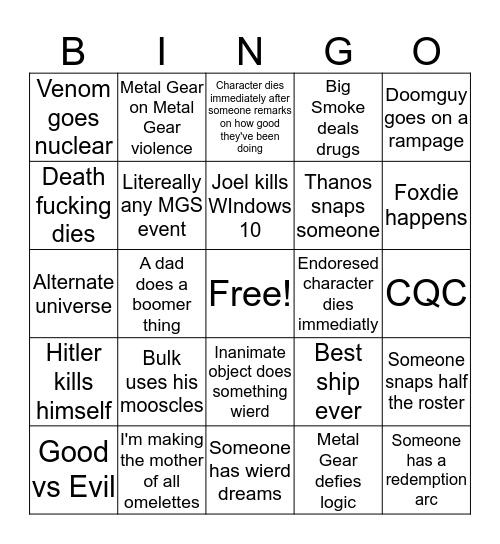 Shitwars VI Bingo Card
