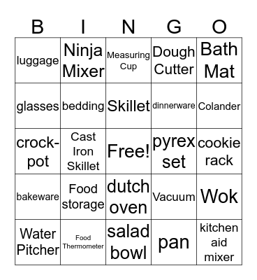 Wedding Shower Gift Bingo Card