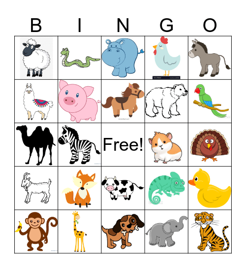 ANIMALS Bingo Card