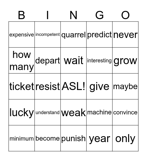 ASL Bingo Card