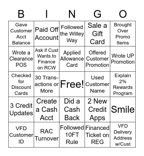 Cashier Bingo! Bingo Card