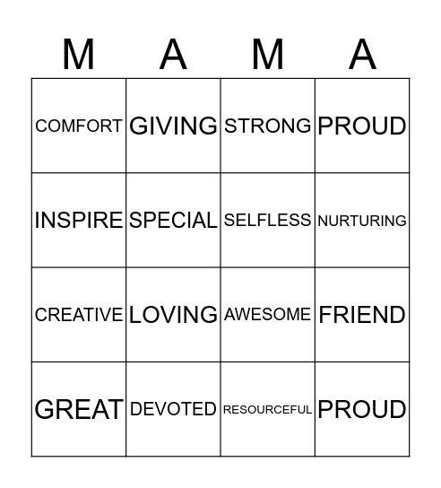 MOTHER'S DAY BINGO  Bingo Card