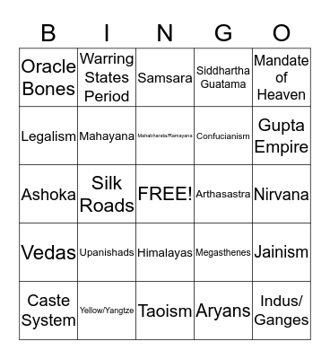 Near East/ Far East  Bingo Card
