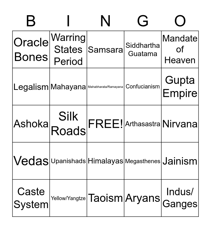 Near East/ Far East Bingo Card