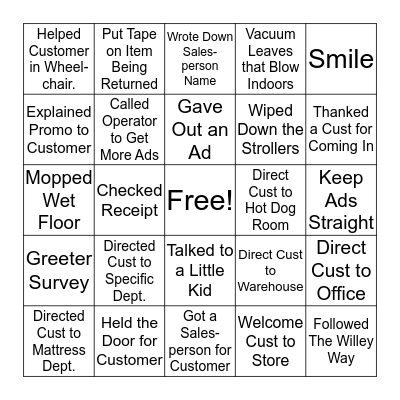 Greeter Bingo! Bingo Card