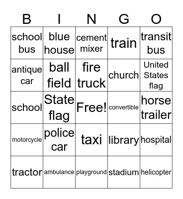 Highway Bingo Card