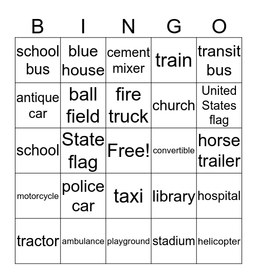 Highway Bingo Card