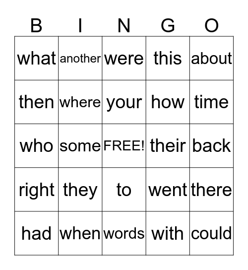 Words of the Week Bingo Card