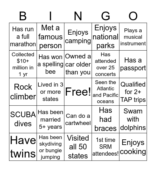 Collecting Autographs BINGO Card