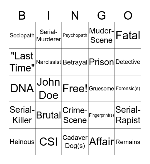 Murder Show Bingo Card