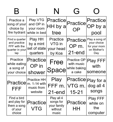 Music Bingo Card