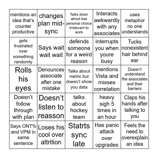 G Man Bingo Card