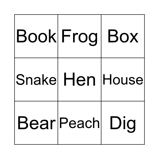 Rhiming Bingo Card