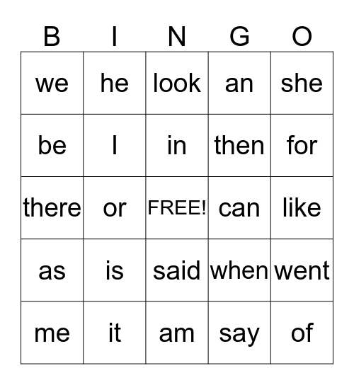 February Sight Words Bingo Card